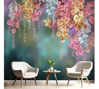 DACRWEKZ Papel tapiz fotográfico Paisaje Flores de acuarela flores colgantes 350x256cm Seda Fondo De Pantalla XXL Moderna Decoración De Pared Sala Cuarto Oficina Salón verde