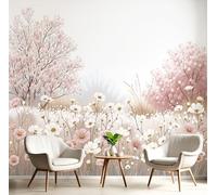 DACRWEKZ Papel tapiz fotográfico Paisaje minimalismo nórdico flores silvestres pintadas a mano 200x140cm Seda Fondo De Pantalla XXL Moderna Decoración De Pared Sala Cuarto Oficina Salón rosa claro