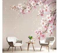 DACRWEKZ Papel tapiz fotográfico Paisaje minimalista chino flores de cerezo cayendo 450x356cm Seda Fondo De Pantalla XXL Moderna Decoración De Pared Sala Cuarto Oficina Salón rosa claro