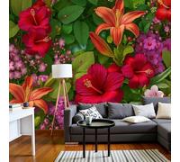 DACRWEKZ Papel tapiz fotográfico Paisaje Muro de viento natural flores tropicales 200x140cm Seda Fondo De Pantalla XXL Moderna Decoración De Pared Sala Cuarto Oficina Salón verde
