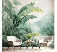 DACRWEKZ Papel tapiz fotográfico Paisaje Naturaleza tropical Plantas de hojas de plátano 450x356cm Seda Fondo De Pantalla XXL Moderna Decoración De Pared Sala Cuarto Oficina Salón verde