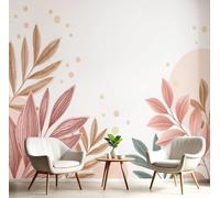 DACRWEKZ Papel tapiz fotográfico Paisaje paisajes naturales Líneas de hojas 350x256cm Seda Fondo De Pantalla XXL Moderna Decoración De Pared Sala Cuarto Oficina Salón Beige