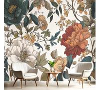 DACRWEKZ Papel tapiz fotográfico Paisaje Pintado a mano europeo Flores y hojas 450x356cm Seda Fondo De Pantalla XXL Moderna Decoración De Pared Sala Cuarto Oficina Salón verde