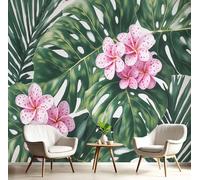 DACRWEKZ Papel tapiz fotográfico Paisaje Plantas tropicales Frangipani Monstera deliciosa 350x256cm Seda Fondo De Pantalla XXL Moderna Decoración De Pared Sala Cuarto Oficina Salón verde
