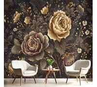 DACRWEKZ Papel tapiz fotográfico Paisaje Tonos oscuros retro Rosas de oro y plata 250x175cm Seda Fondo De Pantalla XXL Moderna Decoración De Pared Sala Cuarto Oficina Salón oro