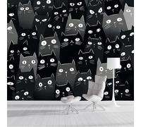 DACRWEKZ Pegatinas de Pared Estilo minimalista moderno Seda Decorativos con Silueta de cabeza de gato negro para Decoración de Dormitorio Infantil, Habitación de Niños y Zona de Juegos Negro