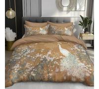 DACRWEKZ Pintura Tradicional China Ramas de Flores de Pavo Real Funda Nórdica 150x200cm con Bohemio Patrón Microfibra 2 Piezas Compuesto por 1 Funda Nordica + 1 Fundas de Almohada 50x75, Marrón Claro