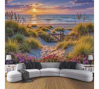 DACRWEKZ Valla de puesta de sol en la playa Adhesivo de Pared 450 x 356 cm, Costera natural, Decoración para Dormitorio, Baño o Salón