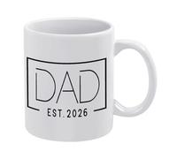 Dad Est 2026 - Taza de café de cerámica blanca de 11 onzas, taza de té impresa de doble cara con mango ergonómico en C, vasos de porcelana con fondo grueso para el hogar, oficina, cocina, regalos