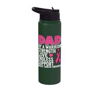 Dad of a Warrior Breast Cancer Awareness Support Gifts Stainless Steel Insulated Water Bottle