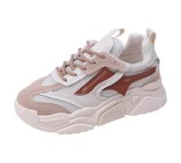 Dad Shoes - Zapatillas deportivas informales para mujer, malla de color caramelo, transpirables, suela gruesa, que refuerzan la altura, zapatos de moda para mujer, zapatos altos con piel, beige, 36 EU