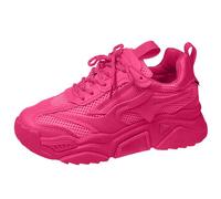 Dad Shoes - Zapatillas deportivas informales para mujer, malla de color caramelo, transpirables, suela gruesa, que refuerzan la altura, zapatos de moda para mujer, zapatos altos con piel, Rosa intenso