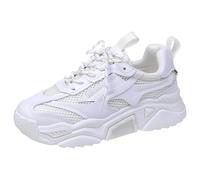 Dad Shoes - Zapatillas deportivas informales para mujer, malla de color caramelo, transpirables, suela gruesa, que refuerzan la altura, zapatos de moda para mujer, zapatos altos con piel, Blanco, 36