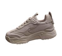 Dad Shoes - Zapatillas deportivas informales para mujer, malla de color caramelo, transpirables, suela gruesa, que refuerzan la altura, zapatos de moda para mujer, zapatos altos con piel, gris, 36 EU