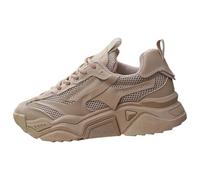 Dad Shoes - Zapatillas deportivas informales para mujer, malla de color caramelo, transpirables, suela gruesa, que refuerzan la altura, zapatos de moda para mujer, zapatos altos con piel, caqui, 36 EU