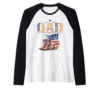 Dad The Man Myth Legend Patriotic Cowboy & Flag Día del Padre Camiseta Manga Raglan