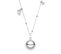 Dada Gioielli - Collar Campana Llamador Ángel Embarazo - Joya sonora Buena Suerte para mamá y bebé. - Pie de Bebe, Trébol, Corazón, Osito, Chupete y Circonitas. 110cm (Pie de bebé con 1 corazón)