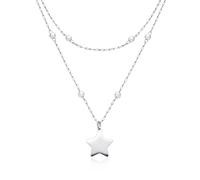 Dada Gioielli - Collar Mujer Doble Cadena con Perlas y Colgante Estrella, Acero Inoxidable, Diseño Moderno Elegante, Idea de Regalo (Estrella Plata)