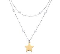 Dada Gioielli - Collar Mujer Doble Cadena con Perlas y Colgante Estrella, Acero Inoxidable, Diseño Moderno Elegante, Idea de Regalo (Estrella Oro)