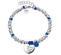 Dada Gioielli - Pulsera Amor Mamá con Campanita y Corazón con Frase Bilingüe - 17+3 cm (Plata + Azul)