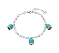 Dada Gioielli - Pulsera de Acero Inoxidable para Mujer con Perlas de Cristal de Mallorca y 3 colgantes en forma de Campana, Pulsera de color Plata Buena Suerte, 17+3 cm, Turquoise