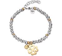 Dada Gioielli - Pulsera de mujer con trébol de cuatro hojas, ángel cutode árbol de la vida, mujer con campana 17+3 cm (Trébol Oro + Oro)