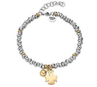 Dada Gioielli - Pulsera de mujer con trébol de cuatro hojas, ángel cutode árbol de la vida, mujer con campana 17+3 cm (Ángel Gold + Gold)