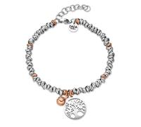 Dada Gioielli - Pulsera de mujer con trébol de cuatro hojas, ángel cutode árbol de la vida, mujer con campana 17+3 cm