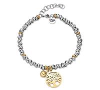 Dada Gioielli - Pulsera de mujer con trébol de cuatro hojas, ángel cutode árbol de la vida, mujer con campana 17+3 cm (Árbol Vida Oro + Oro)
