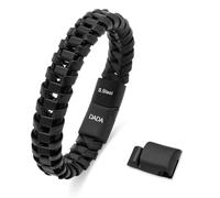 Dada Gioielli - Pulsera de Oro Satinado para Hombre también Disponible en Plata o Negro - Cuero Auténtico Marrón o Negra - Cadena trenzada Acero Inoxidable Hipoalergénico Ajustable 20-21cm, Negro