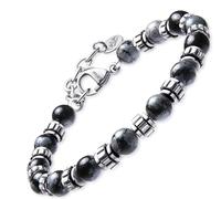 Dada Gioielli - Pulsera para hombre de piedra natural de 6 mm, ónix, sodalita, ojo de tigre, obsidiana negra, jaspe gris, turquesa - Pulsera muy resistente (jaspe gris)