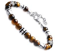 Dada Gioielli - Pulsera para hombre de piedra natural de 6 mm, ónix, sodalita, ojo de tigre, obsidiana negra, jaspe rojo, turquesa - Pulsera muy resistente (ojo de tigre)