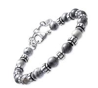 Dada Gioielli - Pulsera para hombre de piedra natural de 6 mm, ónix, sodalita, ojo de tigre, obsidiana negra, jaspe gris, turquesa - Pulsera muy resistente (ónix)