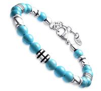 Dada Gioielli - Pulsera para hombre de piedra natural de 6 mm, ónix, sodalita, ojo de tigre, obsidiana negra, jaspe rojo, turquesa - Pulsera muy resistente (turquesa)