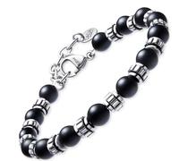 Dada Gioielli - Pulsera para hombre de piedra natural de 6 mm, ónix, sodalita, ojo de tigre, obsidiana negra, jaspe gris, turquesa - Pulsera muy resistente (obsidiana negra)
