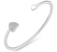 Dada Gioielli - Pulsera rígida para mujer con trébol de cuatro hojas, estrella y corazón con circonitas brillantes, idea de regalo para ella (Corazón Plata)