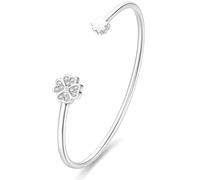 Dada Gioielli - Pulsera rígida para mujer con trébol de cuatro hojas, estrella y corazón con circonitas brillantes, idea de regalo para ella (Trébol plata)