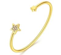 Dada Gioielli - Pulsera rígida para mujer con trébol de cuatro hojas, estrella y corazón con circonitas brillantes, idea de regalo para ella (Estrella Dorada)