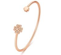 Dada Gioielli - Pulsera rígida para mujer con trébol de cuatro hojas, estrella y corazón con circonitas brillantes, idea de regalo para ella (Trébol Rosa)