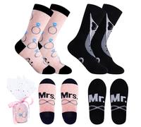 Dadabig 2 Pares de Calcetines Personalizados para Boda, Regalos para Novios y Novias, Algodón, Patrón Divertido, Regalo para Recién Casados