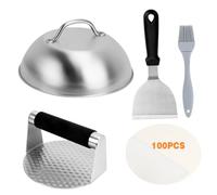 Dadabig Campana para Hamburguesas Set Tapa de Hamburguesa Smash Burger de Acero Inoxidable 304 Tapa para derretir Queso Smasher Profesional con Espátula y 100 Piezas Papel Hamburguesa Antiadherente