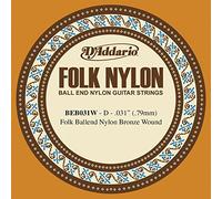 D'Addario BEB031W Folk Nylon, cuerda individual para guitarra, entorchado en bronce, extremo de bola, .031