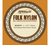 D'Addario BES037W Folk Nylon, cuerda individual para guitarra, entorchado en plata, extremo de bola, .037