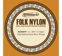 D'Addario BES045W Folk Nylon, cuerda individual para guitarra, entorchado en plata, extremo de bola, .045