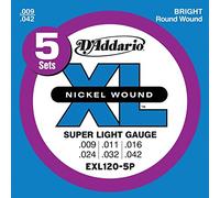 D'Addario Cuerdas de guitarra - Cuerdas XL de níquel para guitarra eléctrica - EXL120-5P - perfecta entonación, sensación consistente, durabilidad fiable - para guitarras de 6 cuerdas - 09-42 súper
