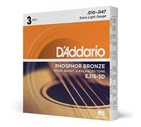 D'Addario Cuerdas de guitarra acústica EJ15-3D Extra ligero 10-47 Paquete de 3