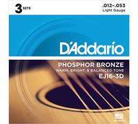D'Addario Cuerdas Guitarra Acustica - Cuerdas de Guitarra - Cuerdas de Guitarra Acustica - EJ16-3D - Extra Ligero, 12-53 - 3-Paquete, 3-Pack, Light, 12-53