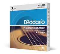 D'Addario Cuerdas Guitarra Acustica - Cuerdas de Guitarra - Cuerdas de Guitarra Acustica - EJ16-3D - Extra Ligero, 12-53 - 3-Paquete
