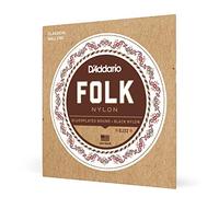 D'Addario Cuerdas Guitarra Española | Cuerdas de Guitarra Española | EJ32 Folk Nylon, cuerdas para guitarra con extremo de bola, agudos de nailon negro/entorchado en plata, 028' - 045'