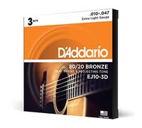 D'Addario EJ10-3D Cuerdas Guitarra Acústica 80/20 Bronze 10-47, 3 Juegos